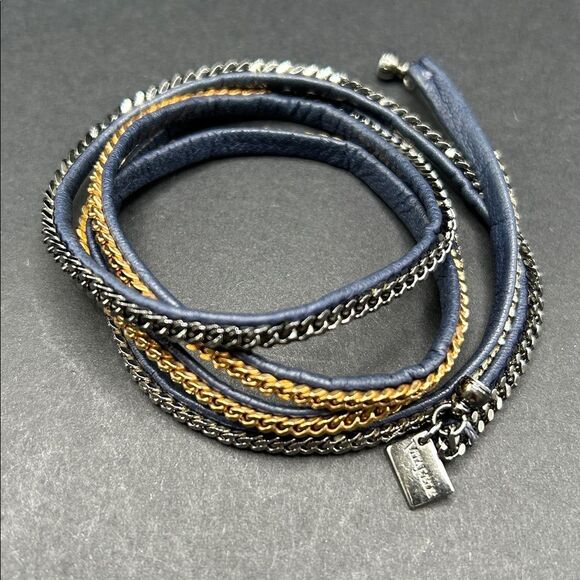 Vita Fede Multicolor Chain Navy Leather Wrap Bracelet - Picture 5 of 5